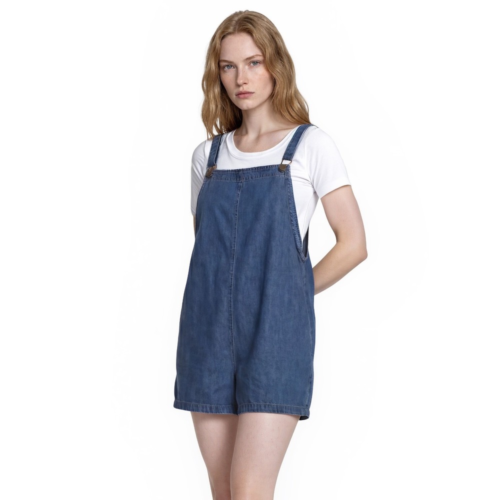 Bishop + Young Shorts Romper Women's Size Large Blue Shortalls Overalls Bib